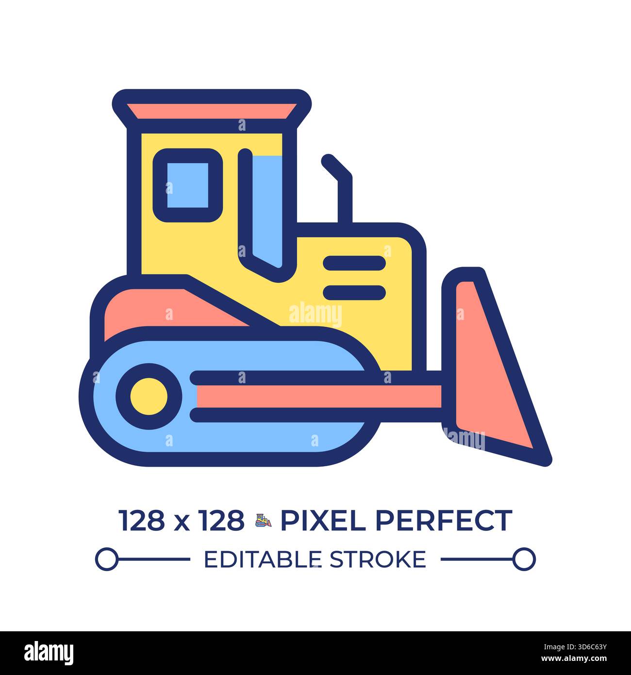 Bulldozer pixel perfect line color icon Stock Vector