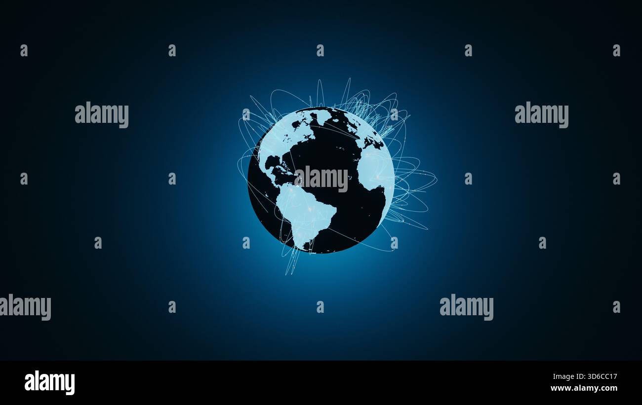 Futuristic Global Technology Network with Digital Earth on Blue Background. 3d rendering Stock Photo
