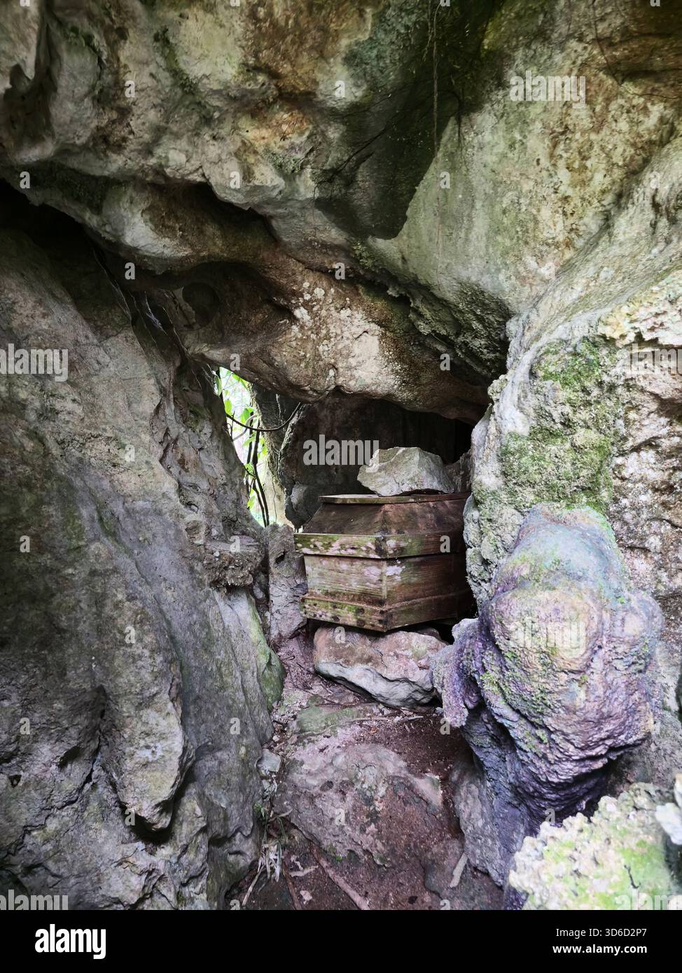 Coffins in caves at Echo Valley, Sagada, Mountain Province, Luzon, Philippines. - Smartphone Captured Stock Image