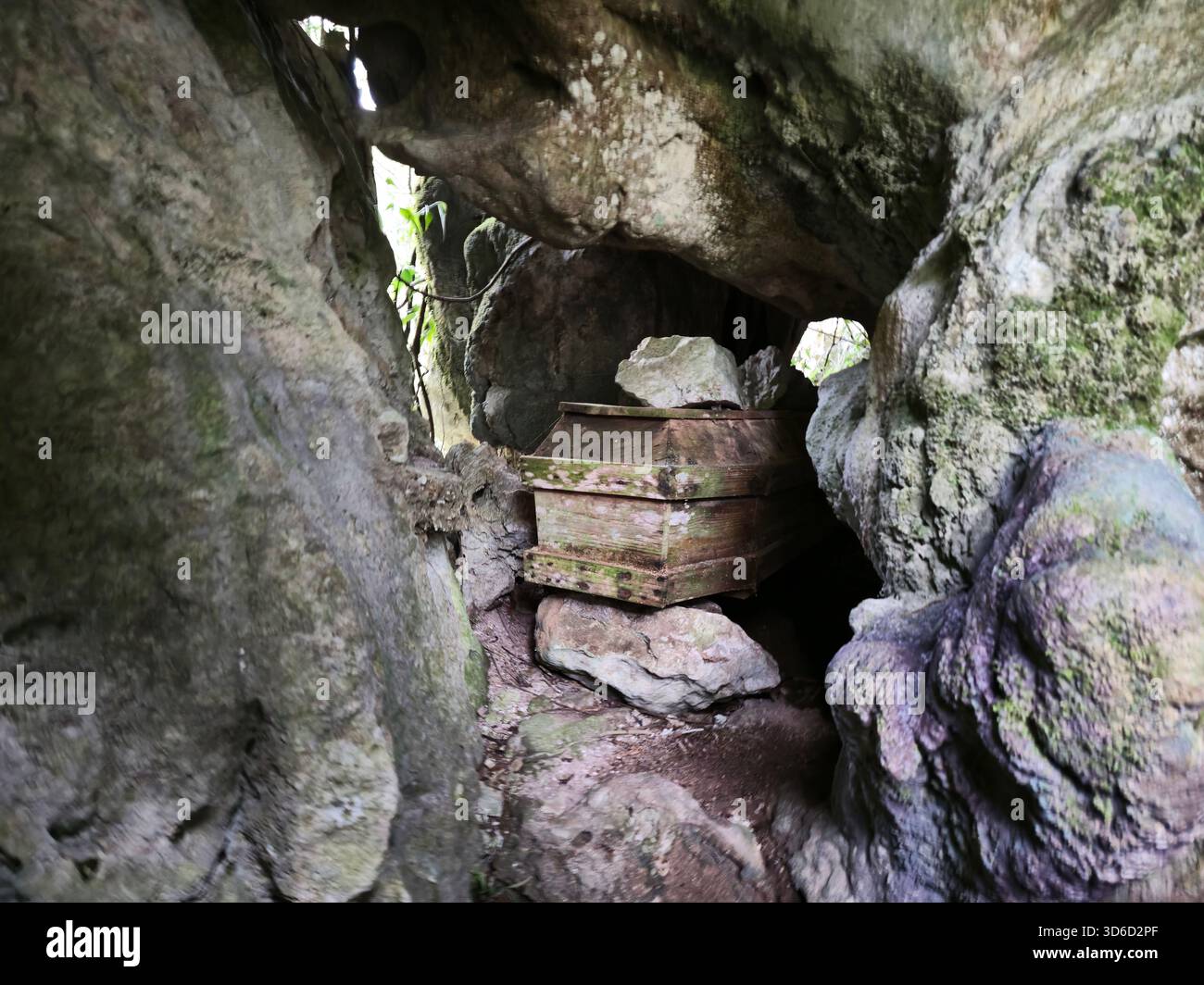 Coffins in caves at Echo Valley, Sagada, Mountain Province, Luzon, Philippines. - Smartphone Captured Stock Image