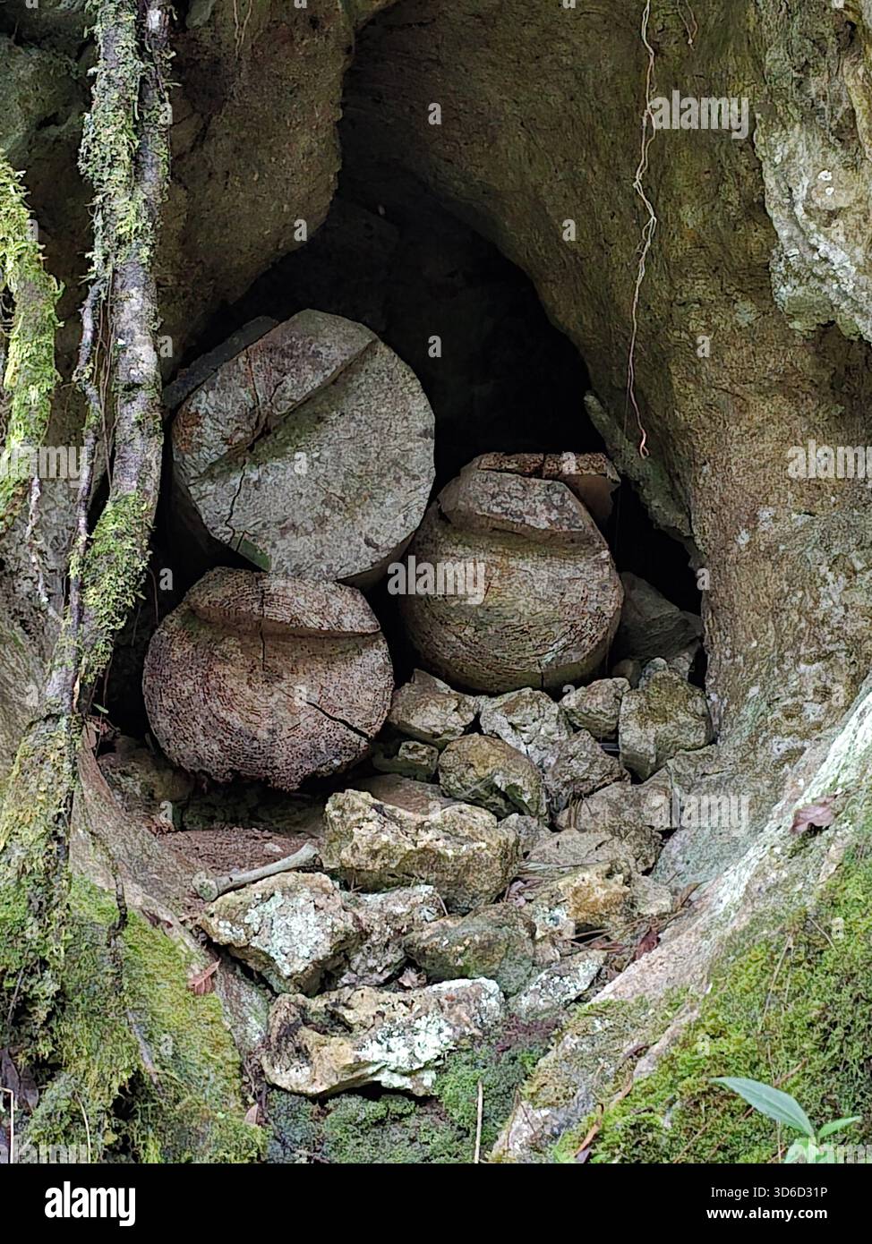 Coffins in caves at Echo Valley, Sagada, Mountain Province, Luzon, Philippines. - Smartphone Captured Stock Image