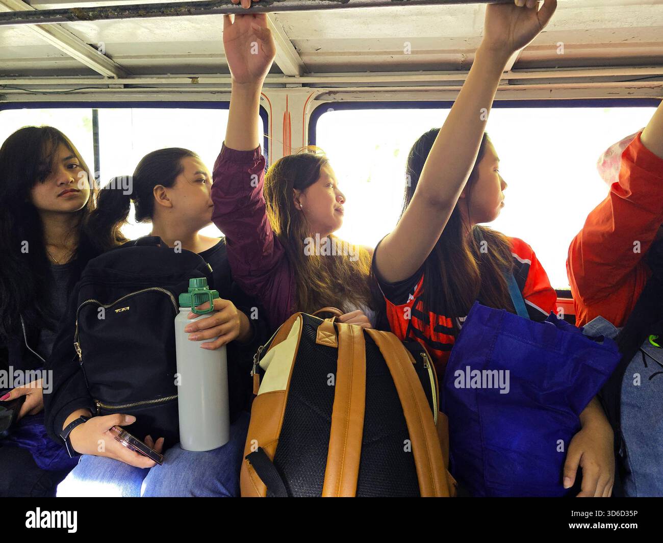 Passengers in a Jeepney heading to Bontoc, Mountain Province, Philippines. - Smartphone Captured Stock Image