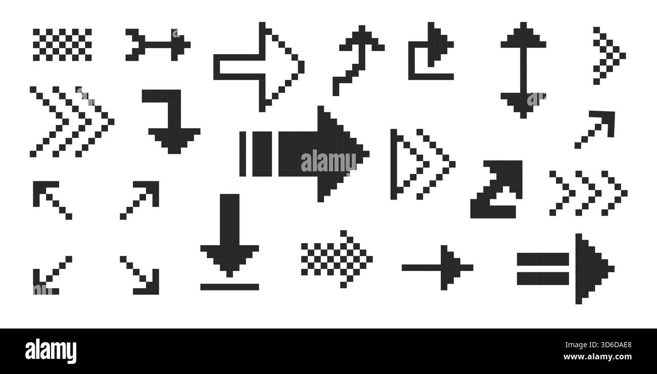 Pixel Arrow Set Pixel Art Different Directions 8 Bit Gaming Console 
