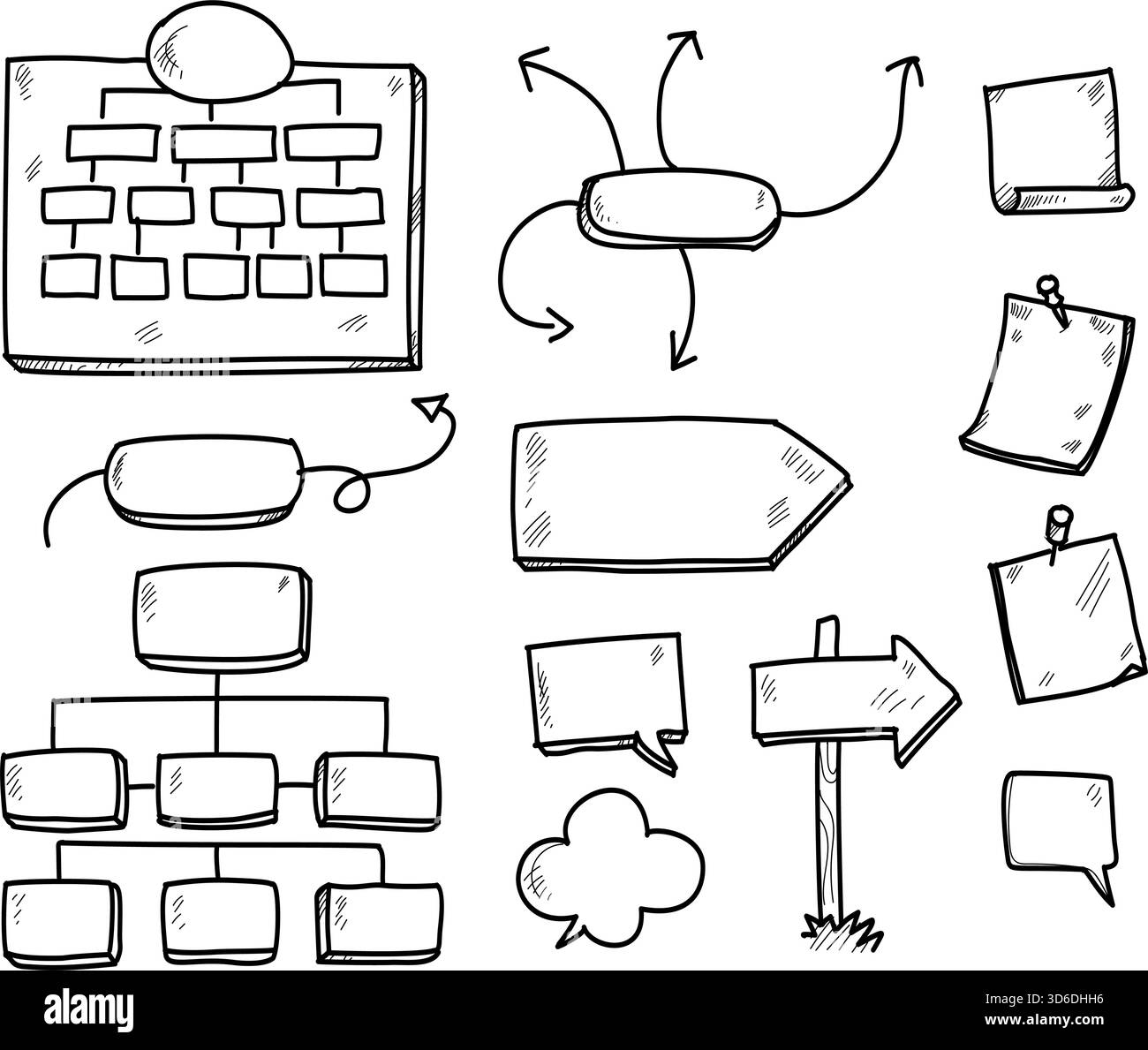 Hand-Drawn Flowchart and Diagram Elements. Vector Illustration doodle style Stock Vector