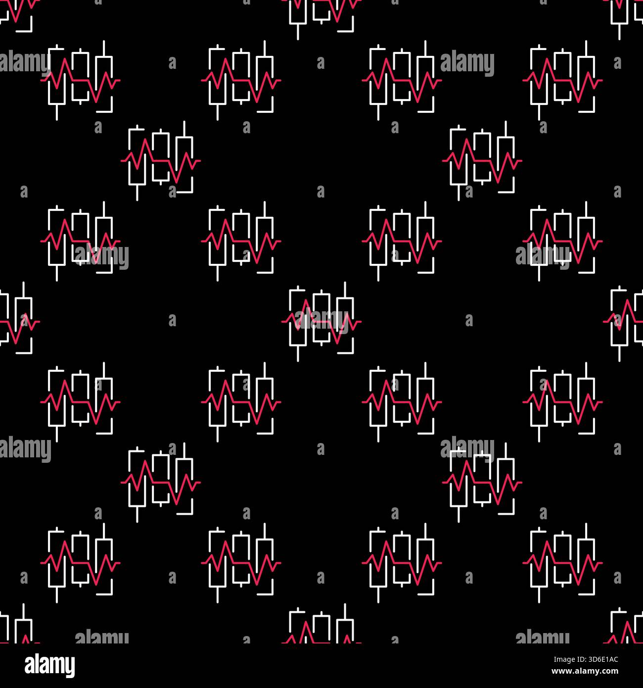 Candle Graph Heartbeat vector Candlestick Chart concept thin line seamless pattern Stock Vector