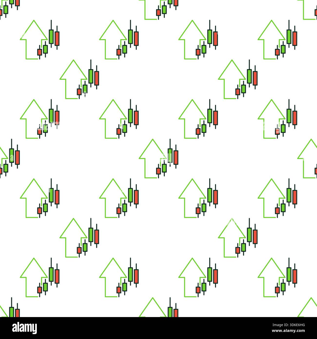 Candlestick Graphic and Arrow vector Candlestick Chart concept colored seamless pattern Stock Vector