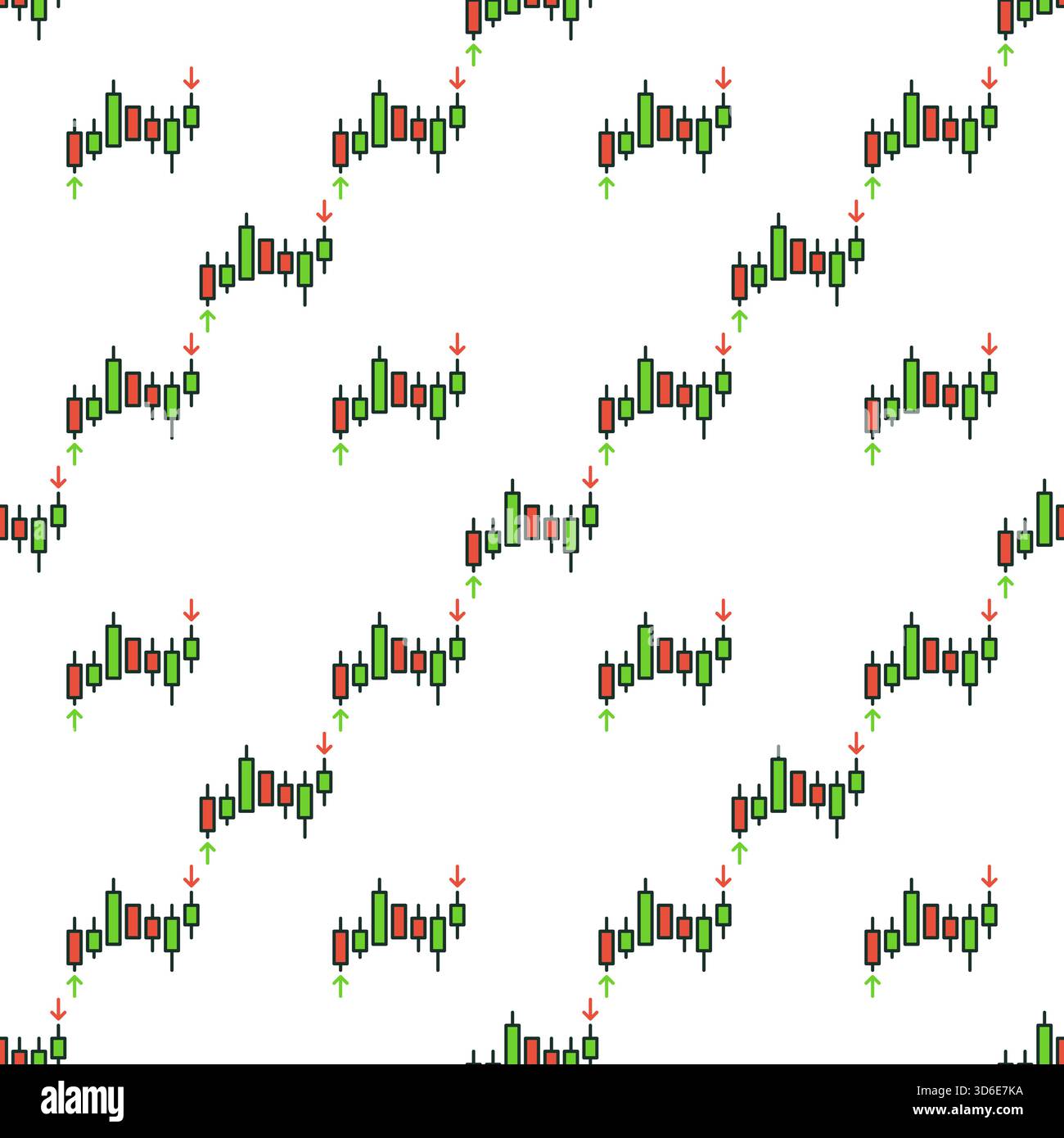 Investment or Trading Graph vector Candlestick Chart concept colored seamless pattern Stock Vector