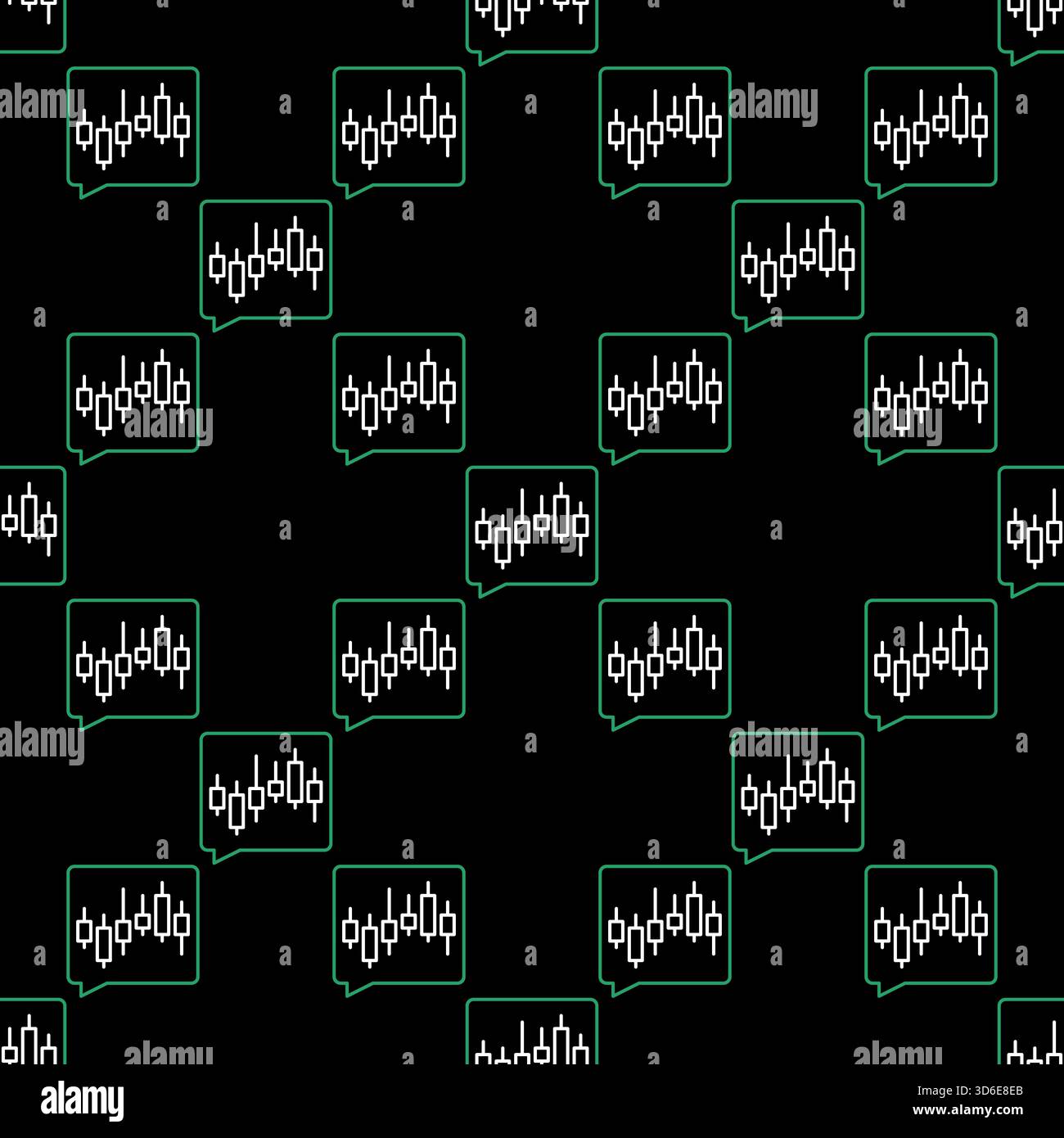 Trading Analysis vector Candlestick Chart in Speech Bubble concept seamless pattern in outline style Stock Vector
