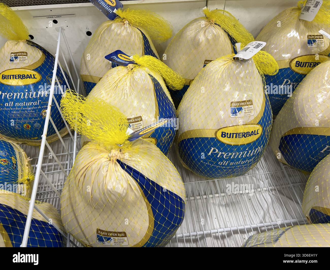 Display of Butterball brand frozen Thanksgiving turkeys in a