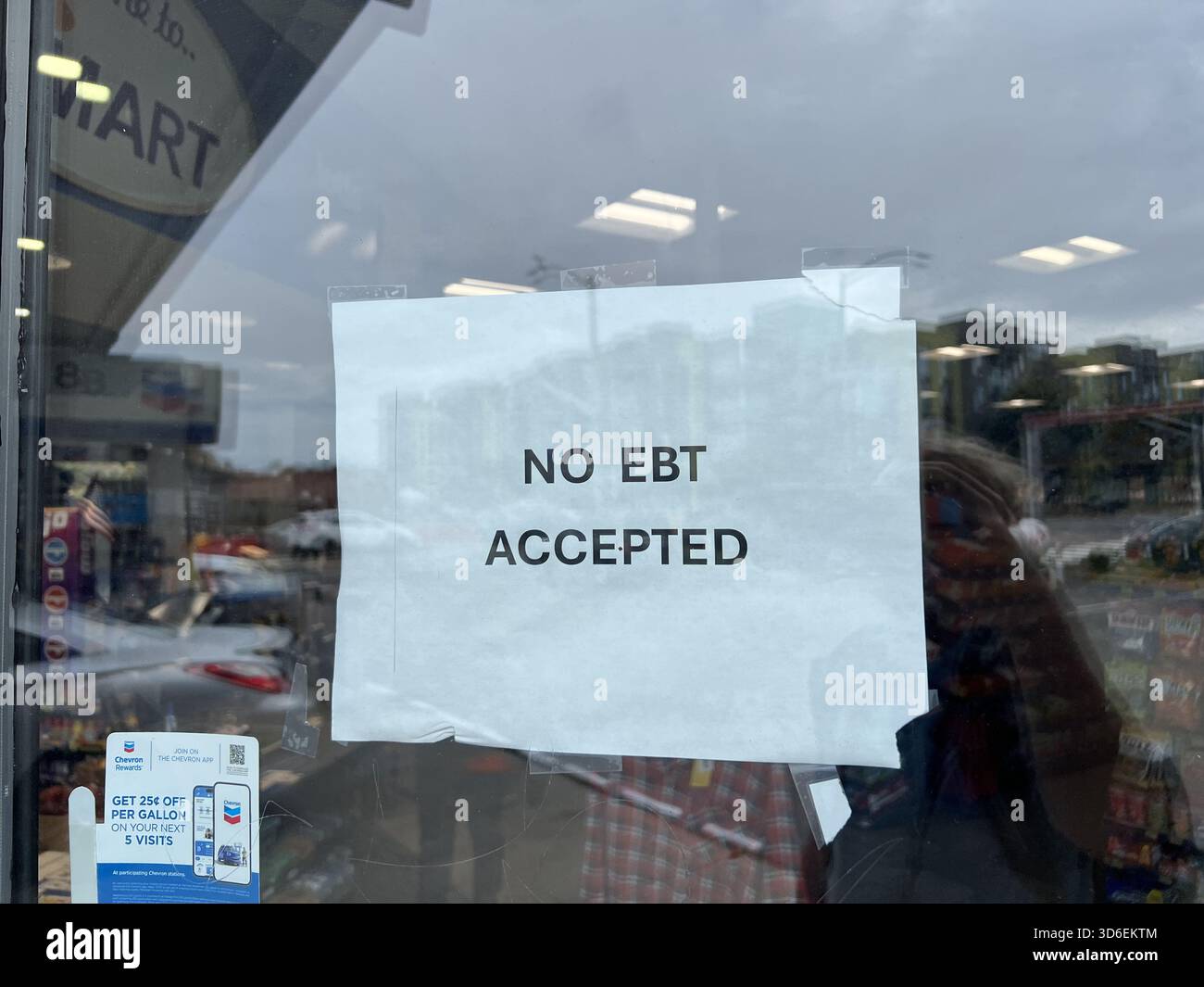 Sign reading No EBT accepted, referring to the SNAP and EBT program, in ...