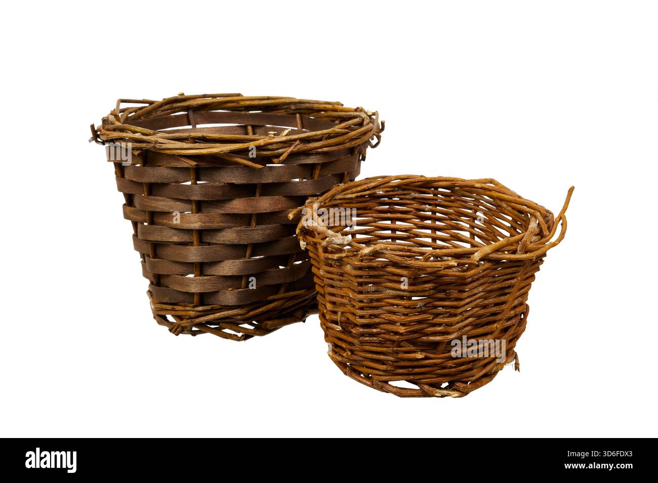 two easter wicker baskets isolated on white Stock Photo