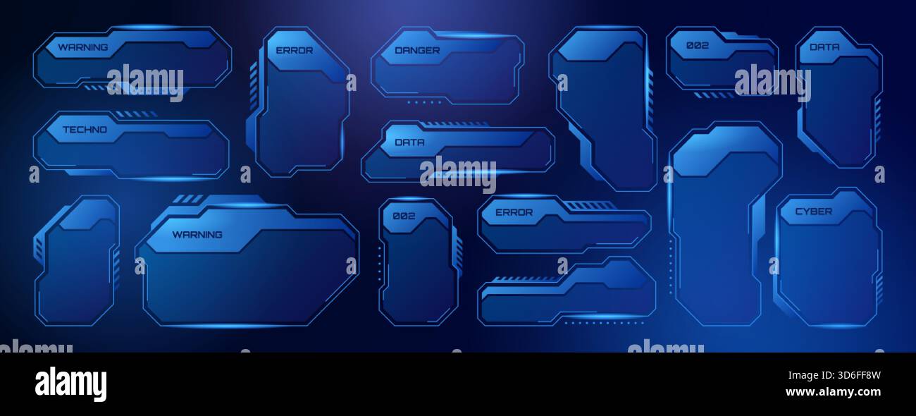 Tech Labels Background Vector set of blue futuristic hud frames, text box borders, sci-fi tech ...
