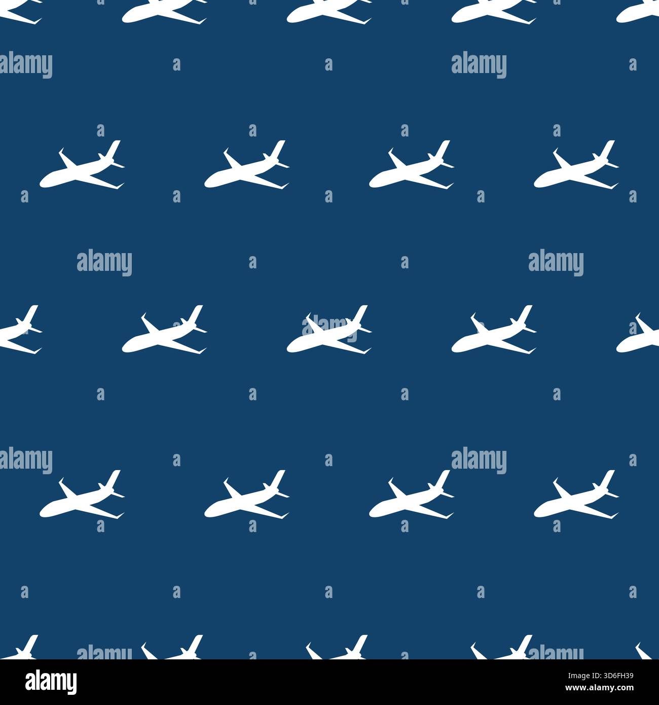Airplane pattern on navy blue background Stock Vector