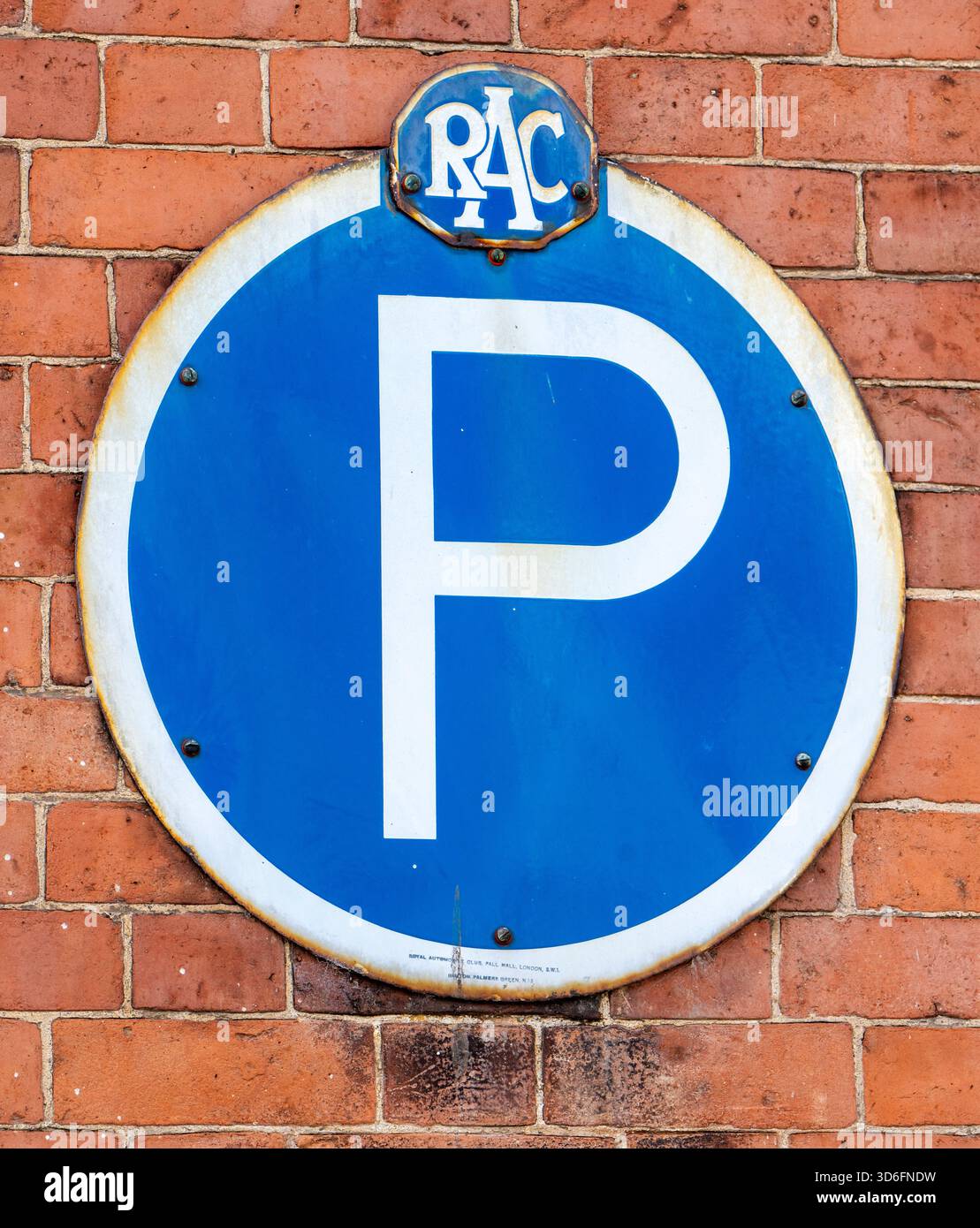 Rac Sign In RAC vintage blue metal parking sign on Wall in Mill Lane, Ludlow ...