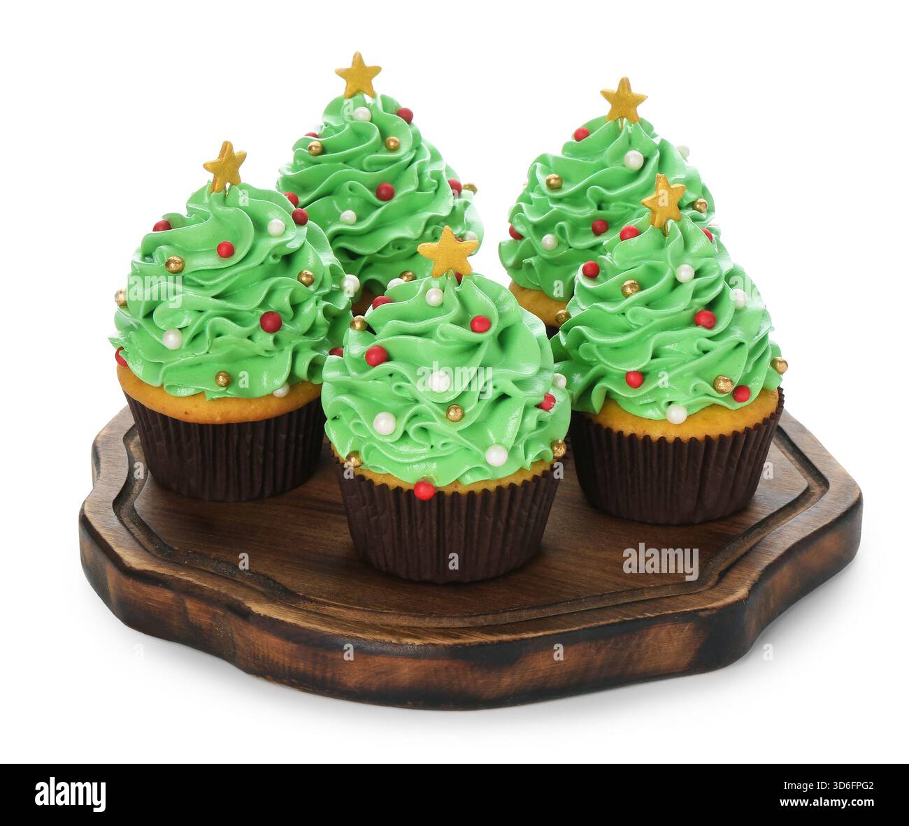 Christmas tree shaped cupcakes isolated on white Stock Photo