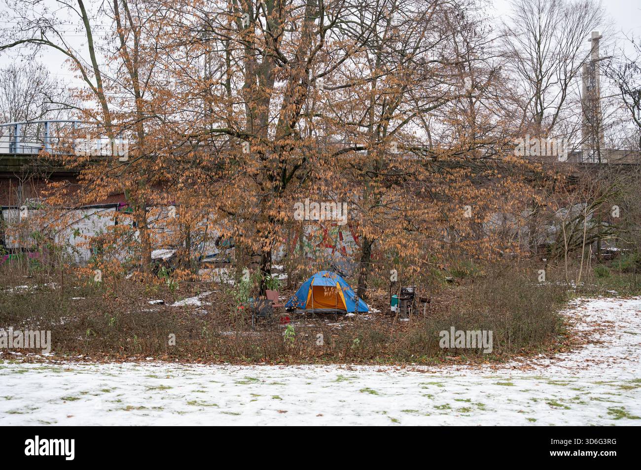 08.12.2023, Berlin, Germany, Europe - The tents of homeless people are ...