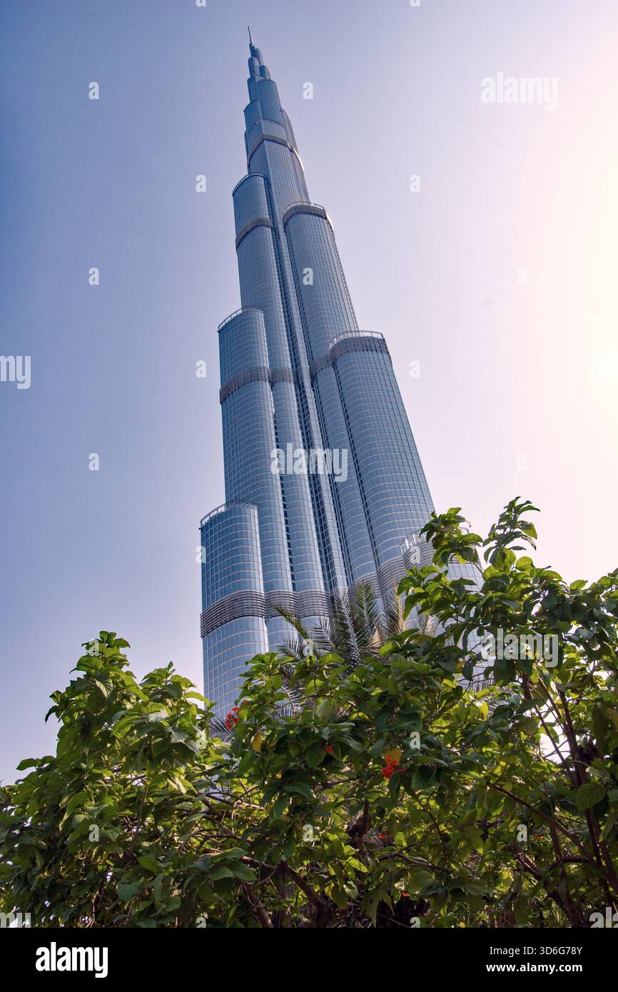 Dubai, United Arab Emirates- 20th September 2025: The Burj Khalifa in Dubai in the later afternoon, reaching 2717 feet or 828m into the hot desert sun Stock Photo