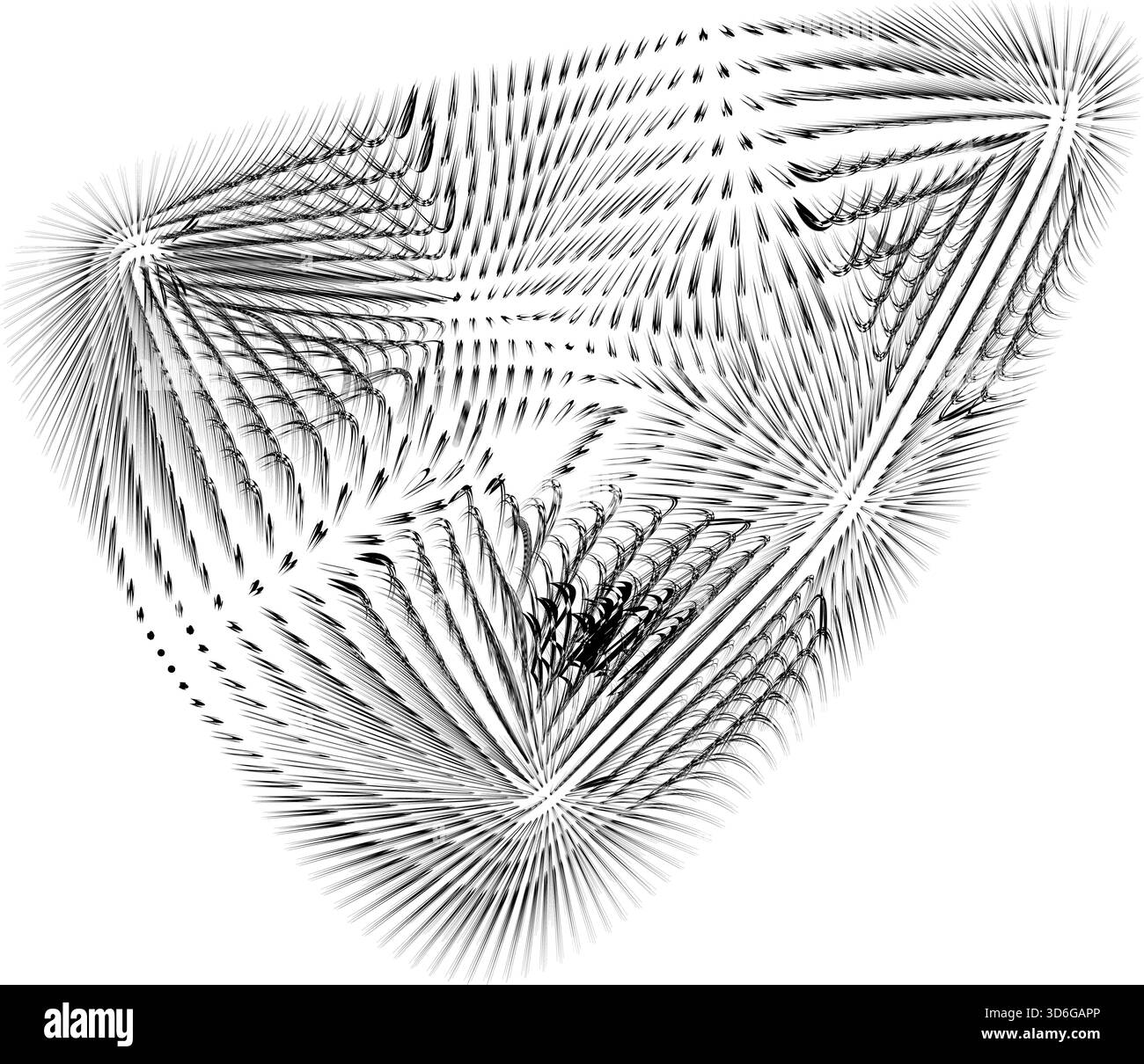 Triangular form composed of warped mesh lines bending into organic ...