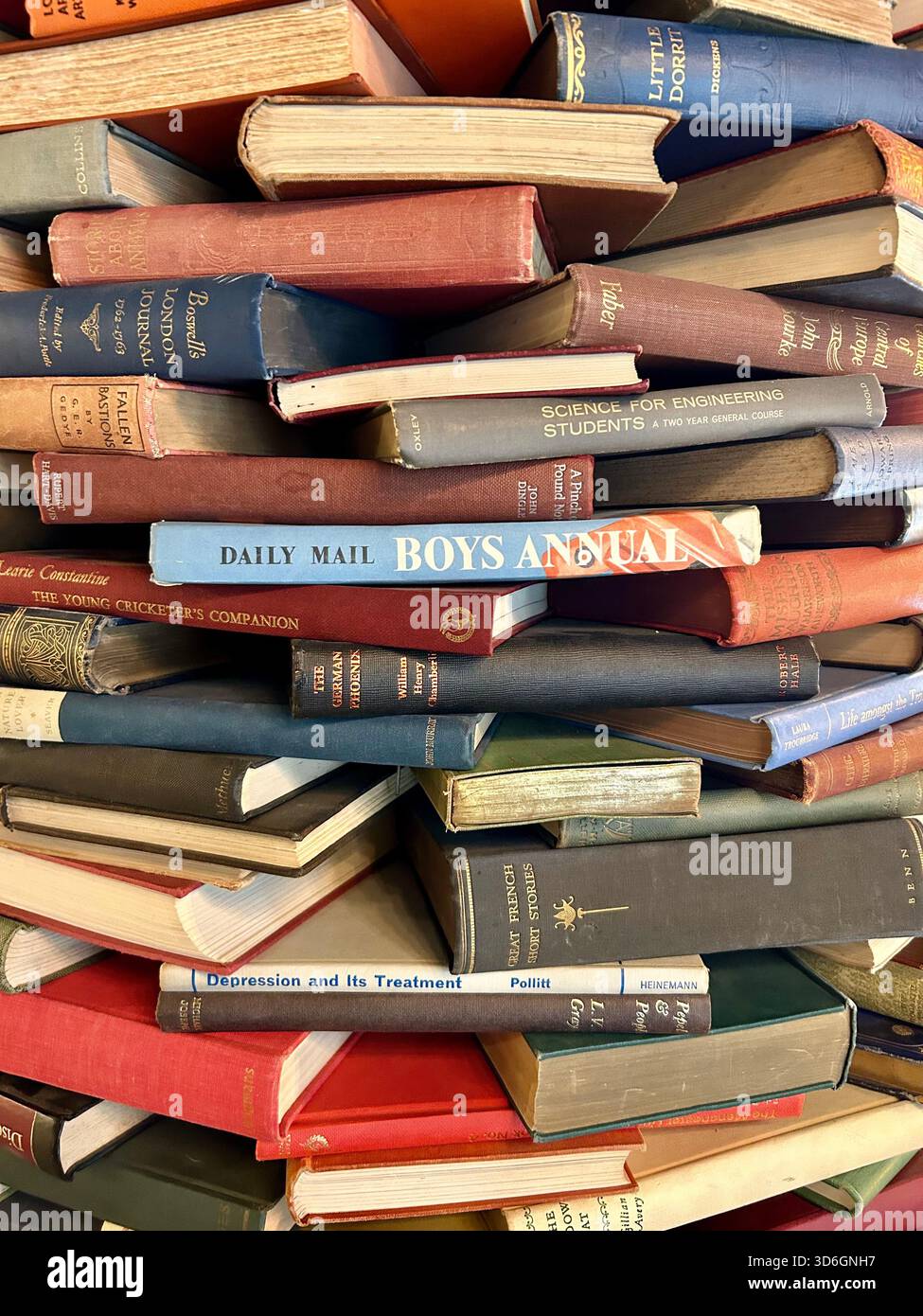 Stacks of old vintage books. - Smartphone Captured Stock Image
