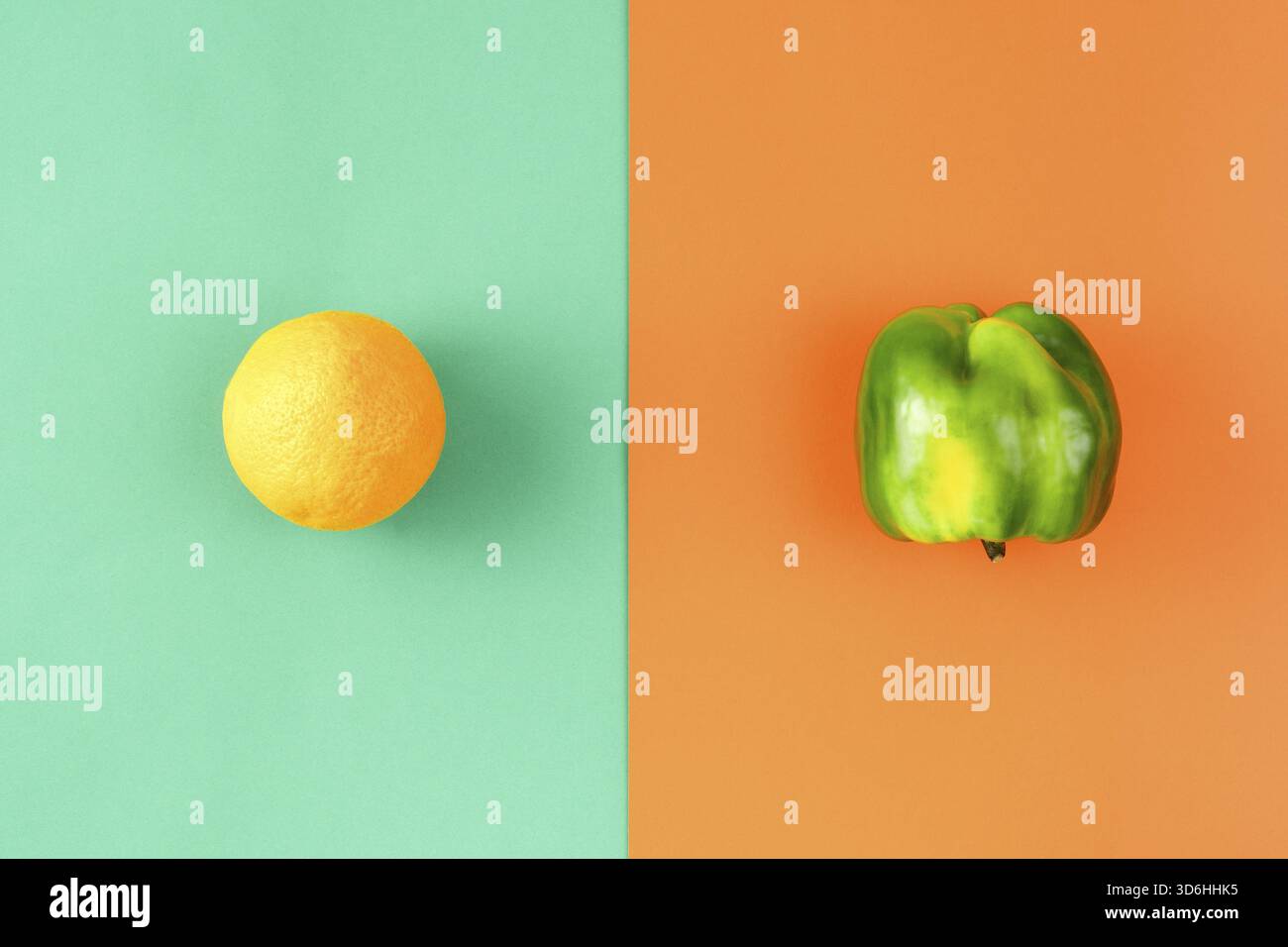 Creative layout made of orange and pepper. Food concept. Fresh grocery trendy flat lay Stock Photo