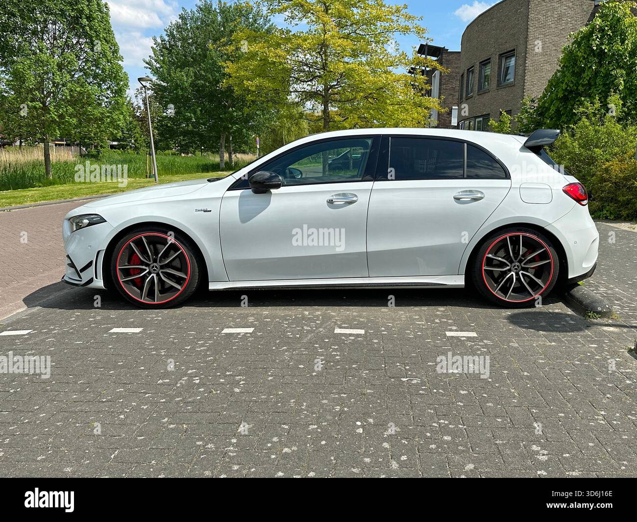 Almere Poort, the Netherlands - May 20, 2023: Mercedes A35 AMG parked on a public parking lot. Stock Photo