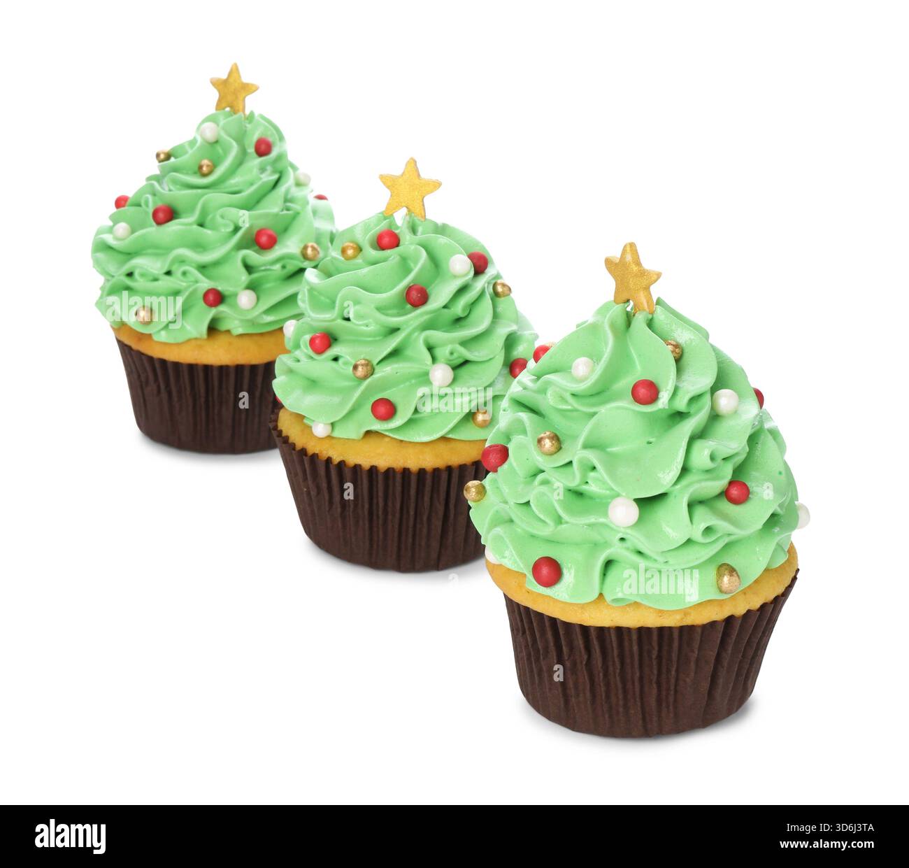 Christmas tree shaped cupcakes isolated on white Stock Photo