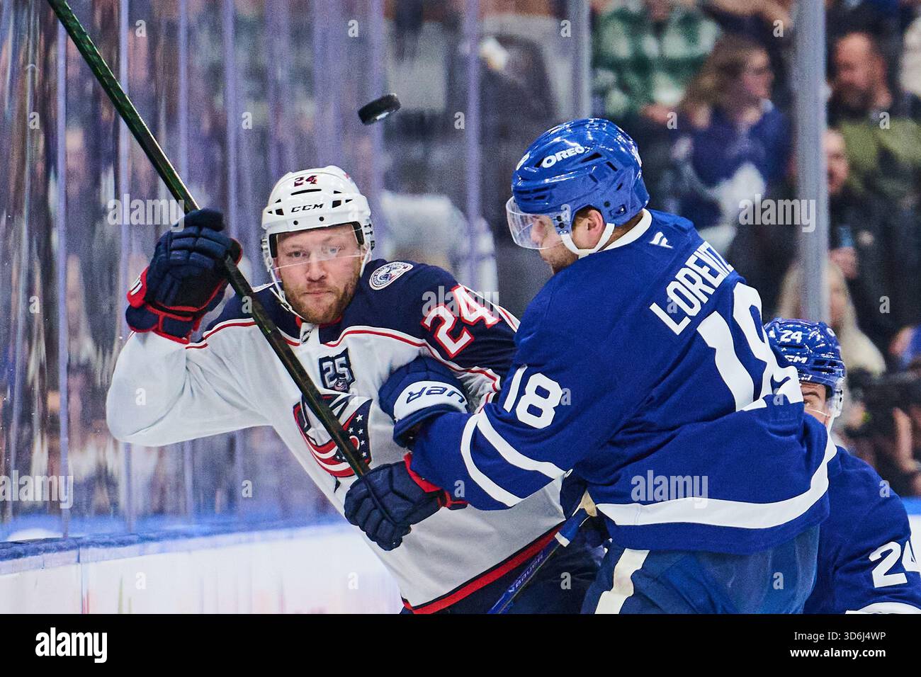 Steven Mathieu Dropping Columbus Blue Jackets' Mathieu Olivier (24) and Toronto Maple Leafs ...
