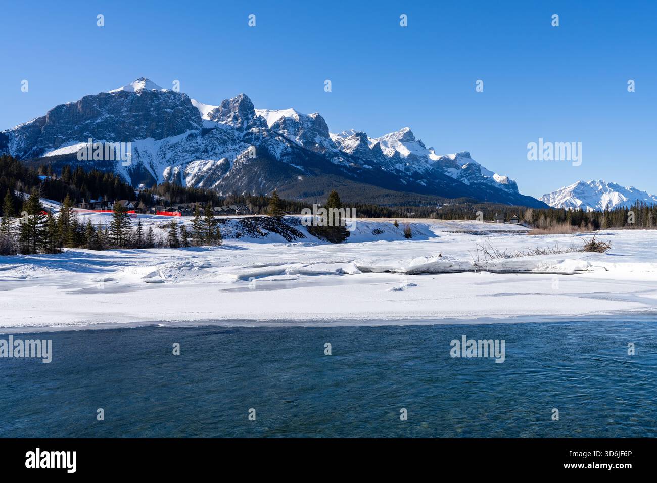 Mt Rundle Canmore Canadian Rockies Bow Valley beautiful scenery during winter. Snowcapped ...