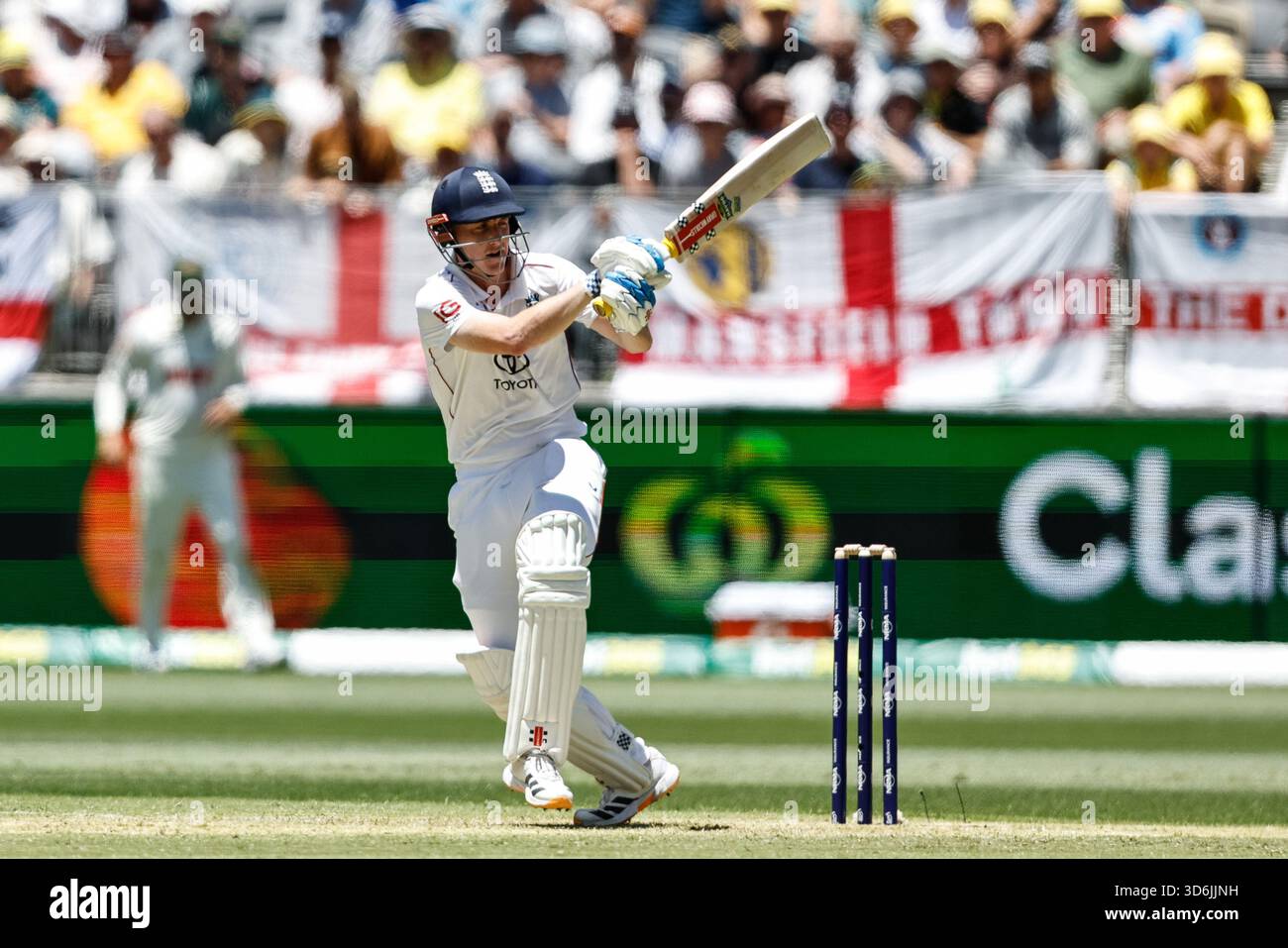 Harry Brook of England plays a shot during the NRMA Insurance Ashes ...