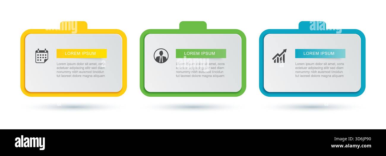 Infographic 3 step business data presentation boxes. Stock Vector