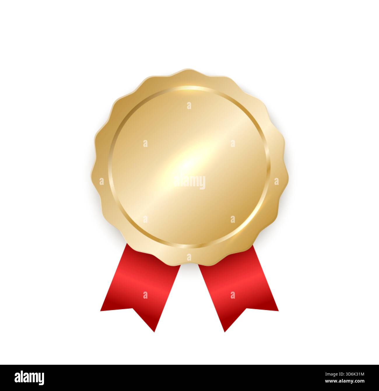 Realistic gold medal with red ribbon, shiny award prize symbol for ...
