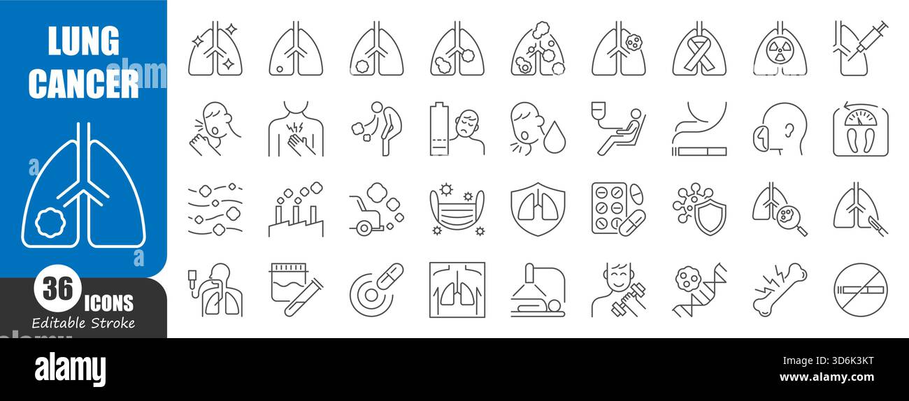 Lung cancer thin line icon . Editable stroke . Vector . Stock Vector