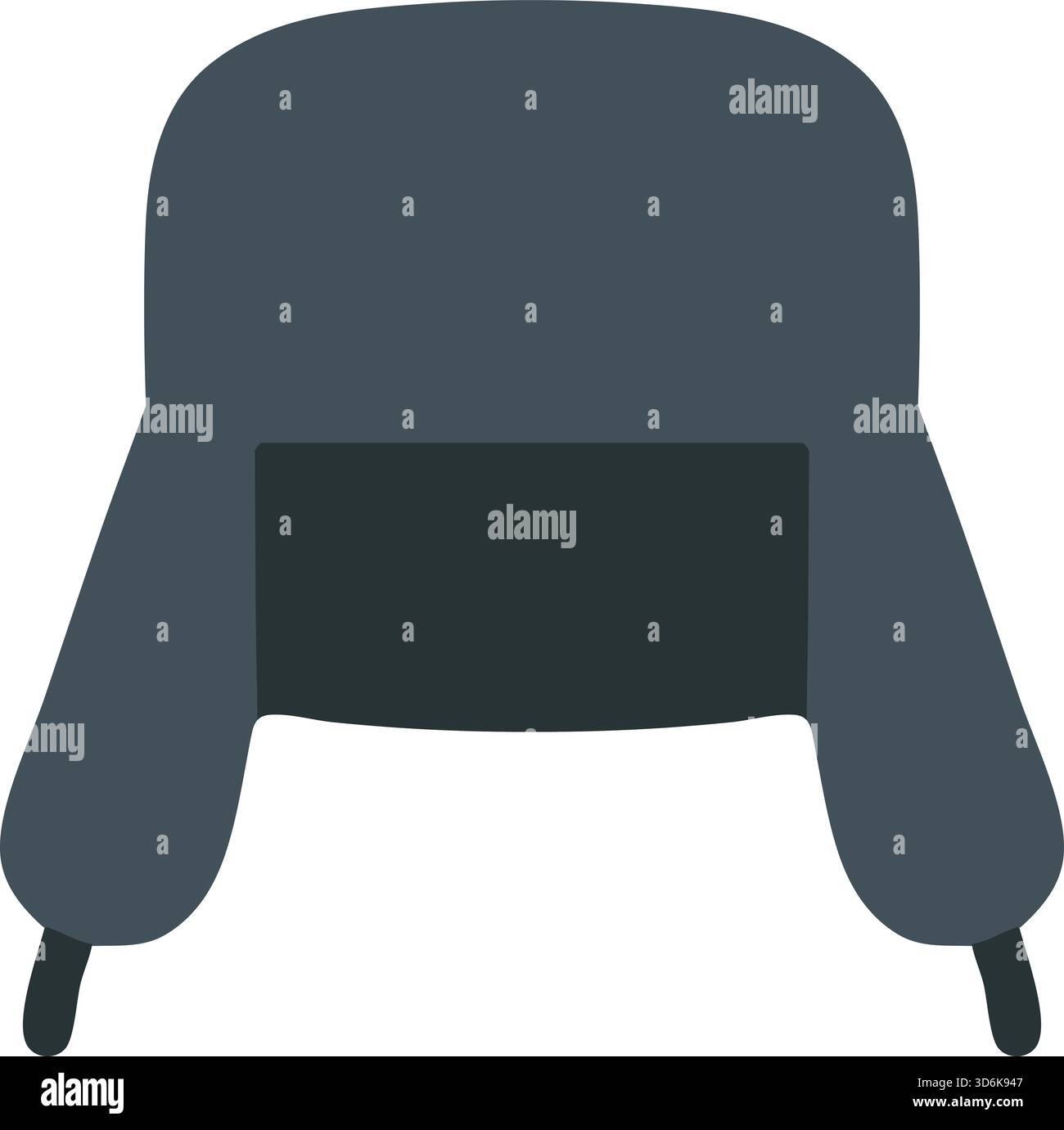 Thick navy ushanka winter hat with ear flaps and a dark front panel, front view. Stock Vector
