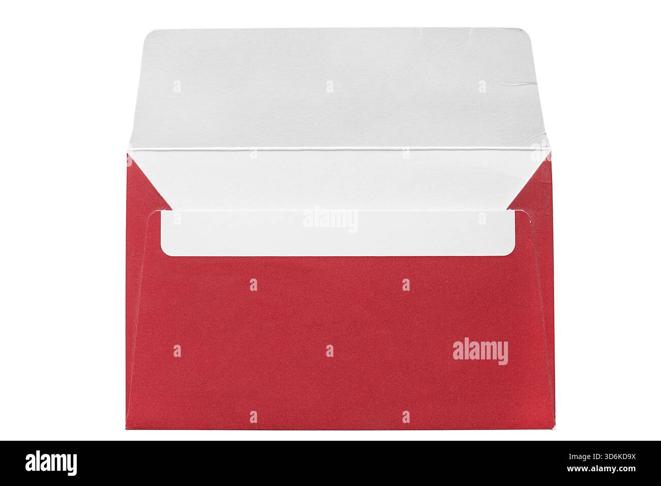 Empty opened red paper envelope isolated on white background Stock Photo