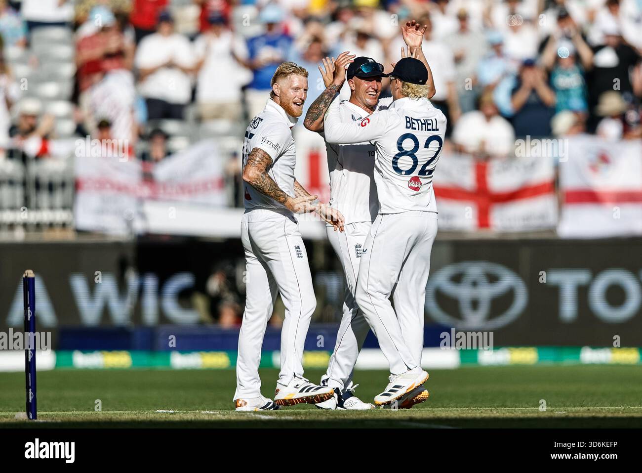 England captain Ben Stokes celebrates the wicket of Travis Head of ...