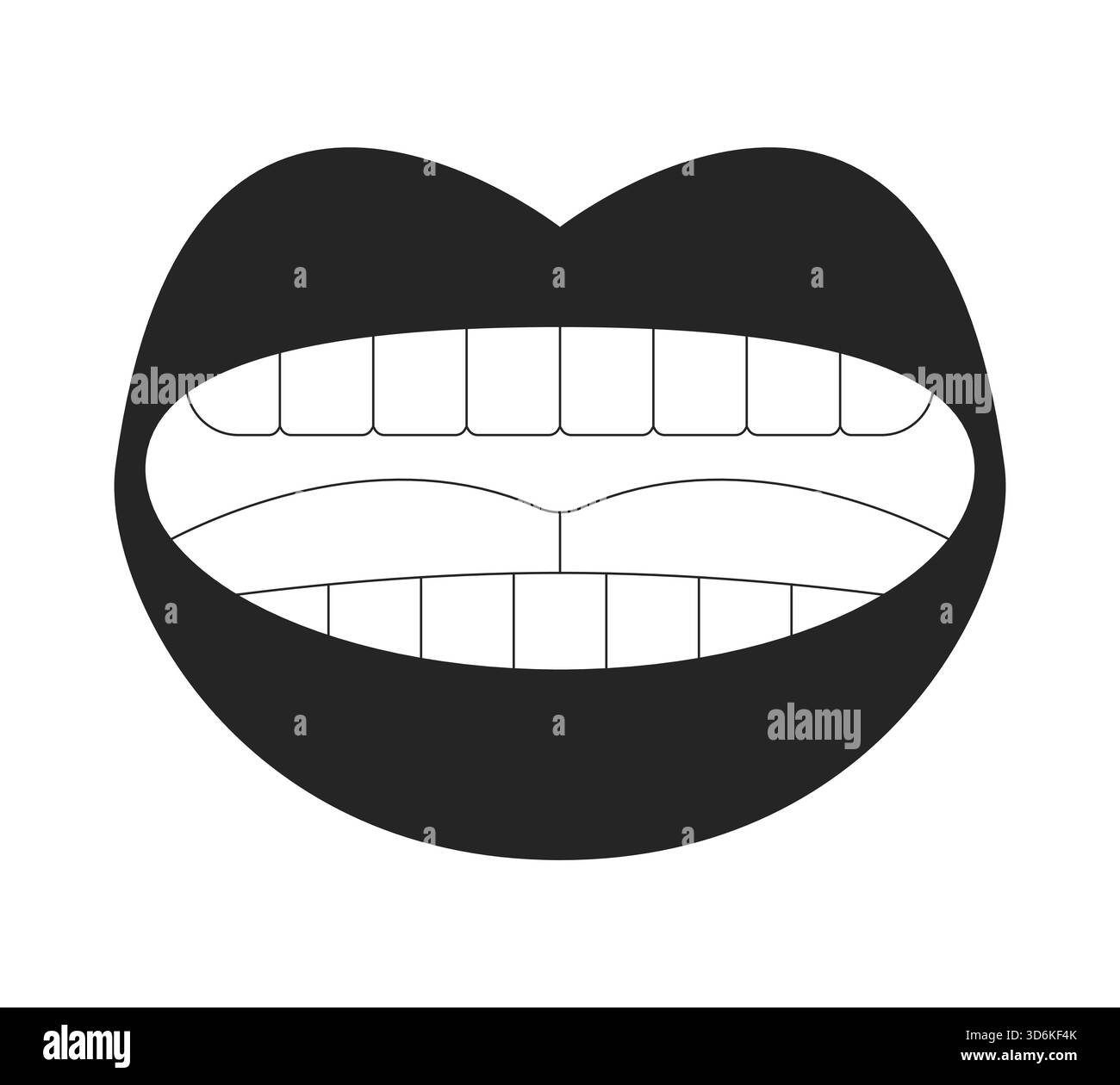 Talking black mouth with visible teeth 2D line object Stock Vector