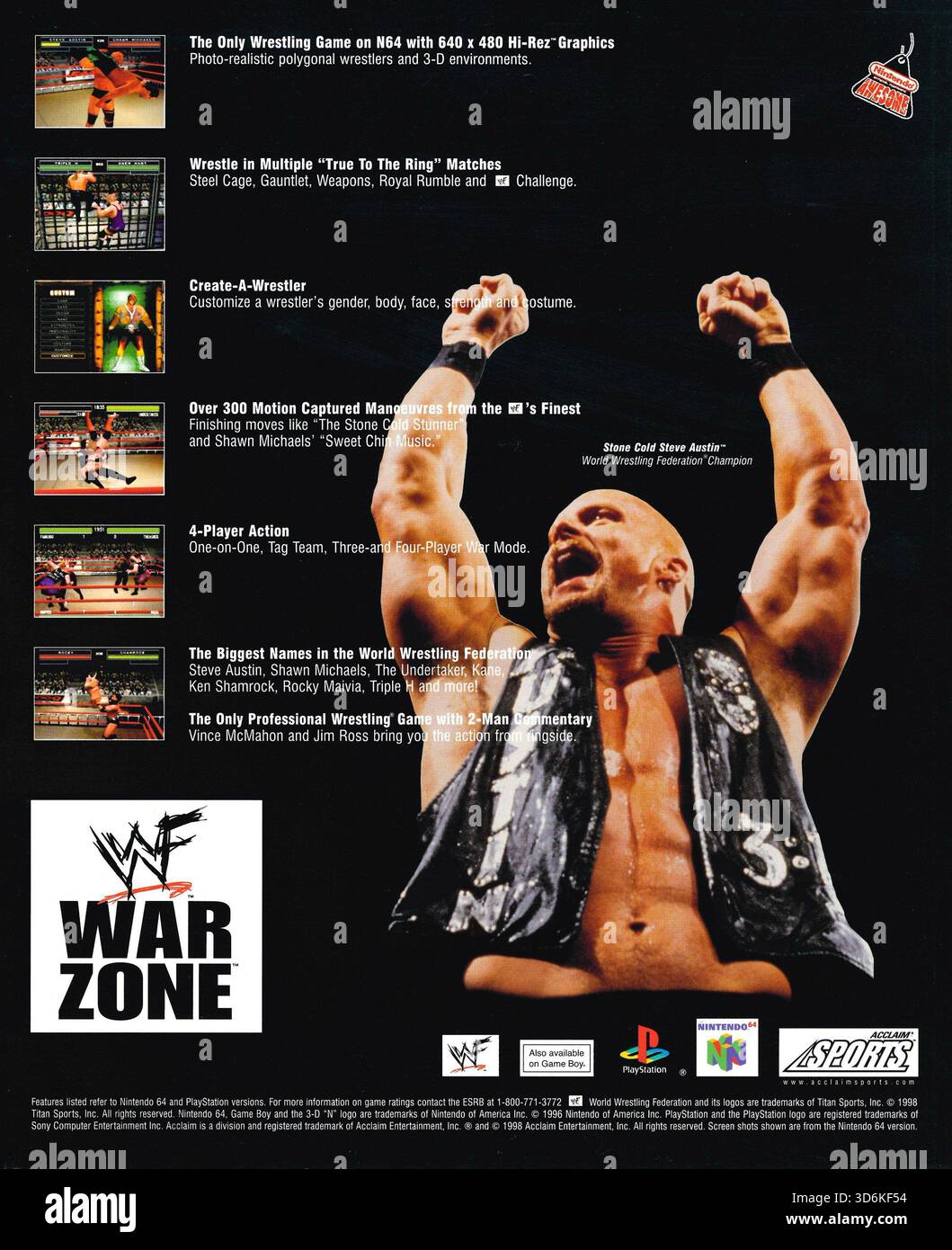 1998 WWF War Zone PS1 N64 ad featuring Steve Austin Stock Photo