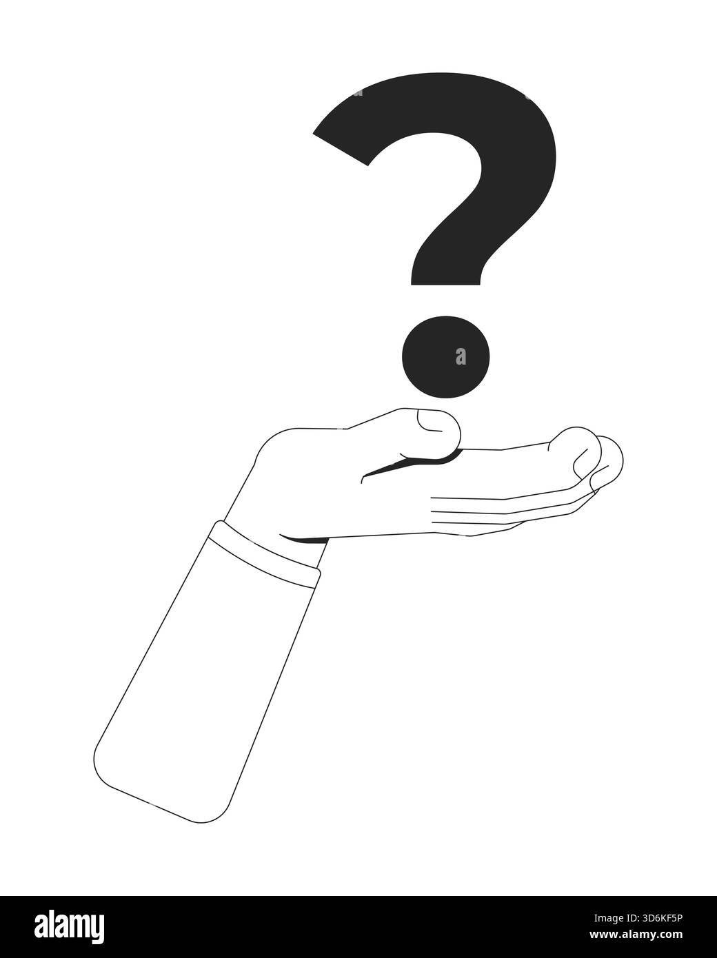 Human hand holding floating question mark outline illustration Stock Vector