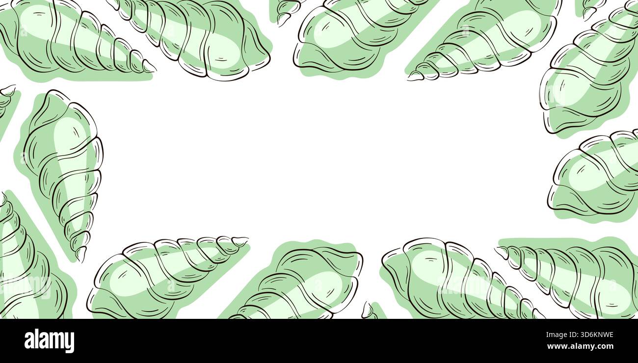Shell Border Card Background Undersea shell border frame in flat style. Tropical summer underwater ...