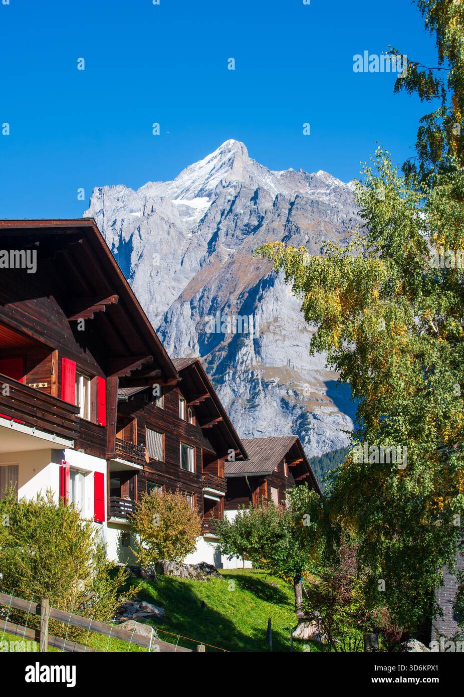 Traditional wooden house in the beautiful village of Grindelwald ...