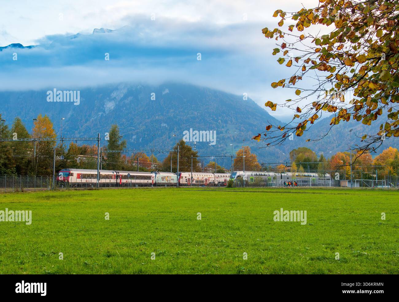 Interlaken, Switzerland - Oct 13, 2025. A Swiss train docking at ...