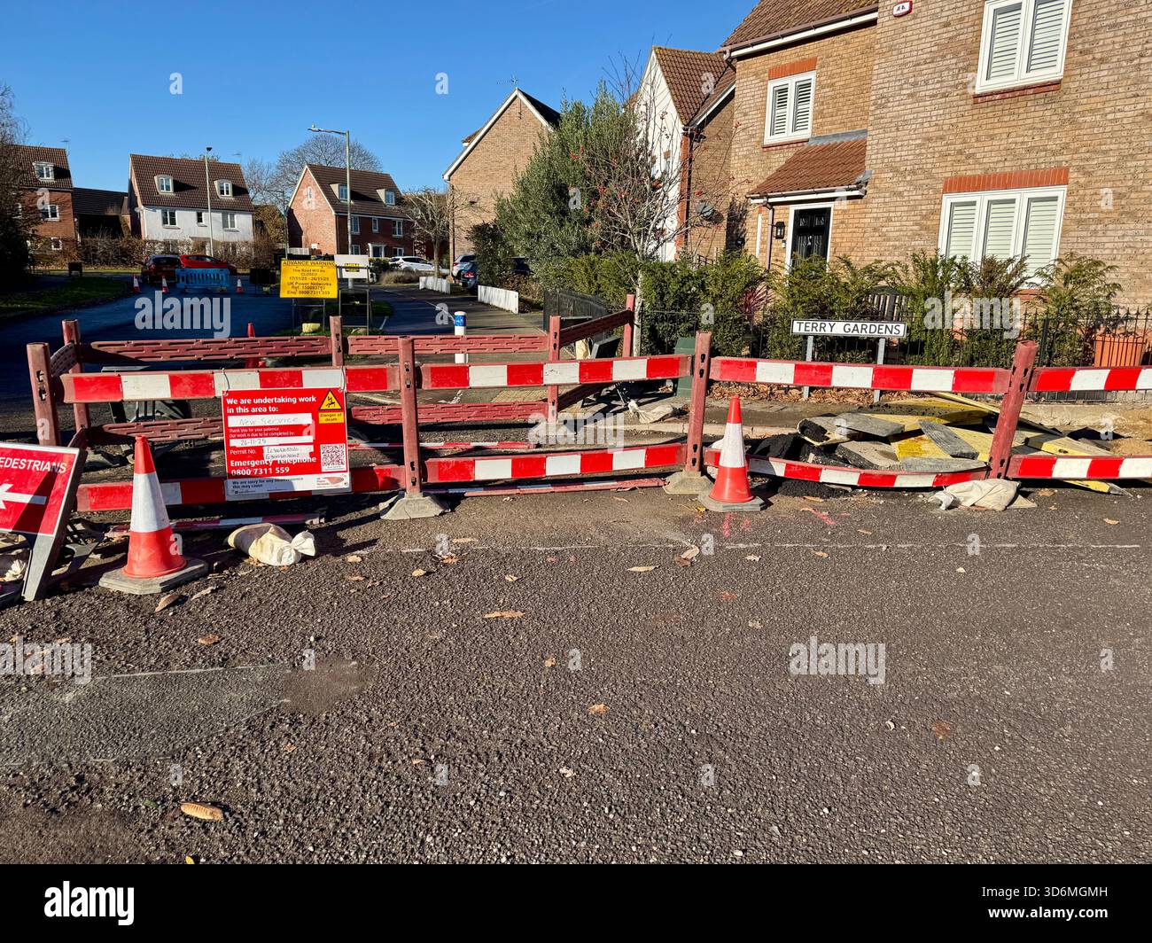 Kesgrave Suffolk - 21 November 2025 :Disruption on the Grange Farm estate as UK Power Networks install a new service. - Smartphone Captured Stock Image