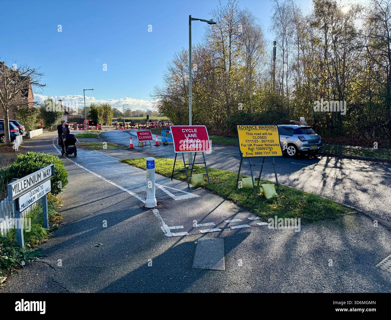Kesgrave Suffolk - 21 November 2025 :Disruption on the Grange Farm estate as UK Power Networks install a new service. - Smartphone Captured Stock Image
