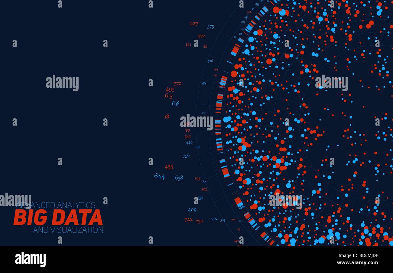 Round big data information visualization. Social network, financial analysis of complex databases. Visual information complexity clarification Stock Vector