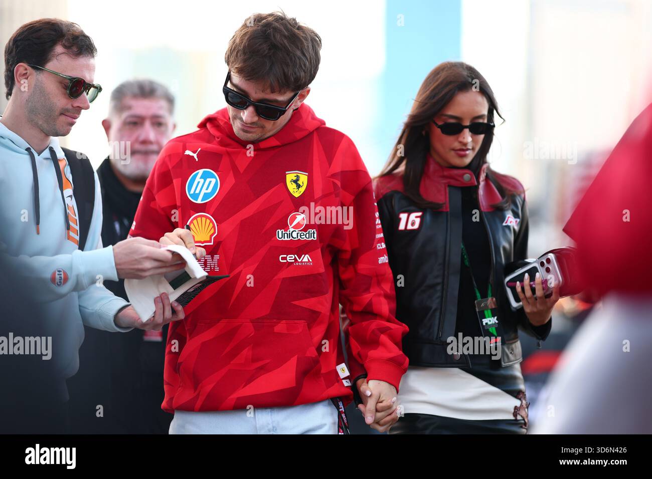 Charles Leclerc Of Ferrari With Girlfriend Alexandra Saint Mleux During 