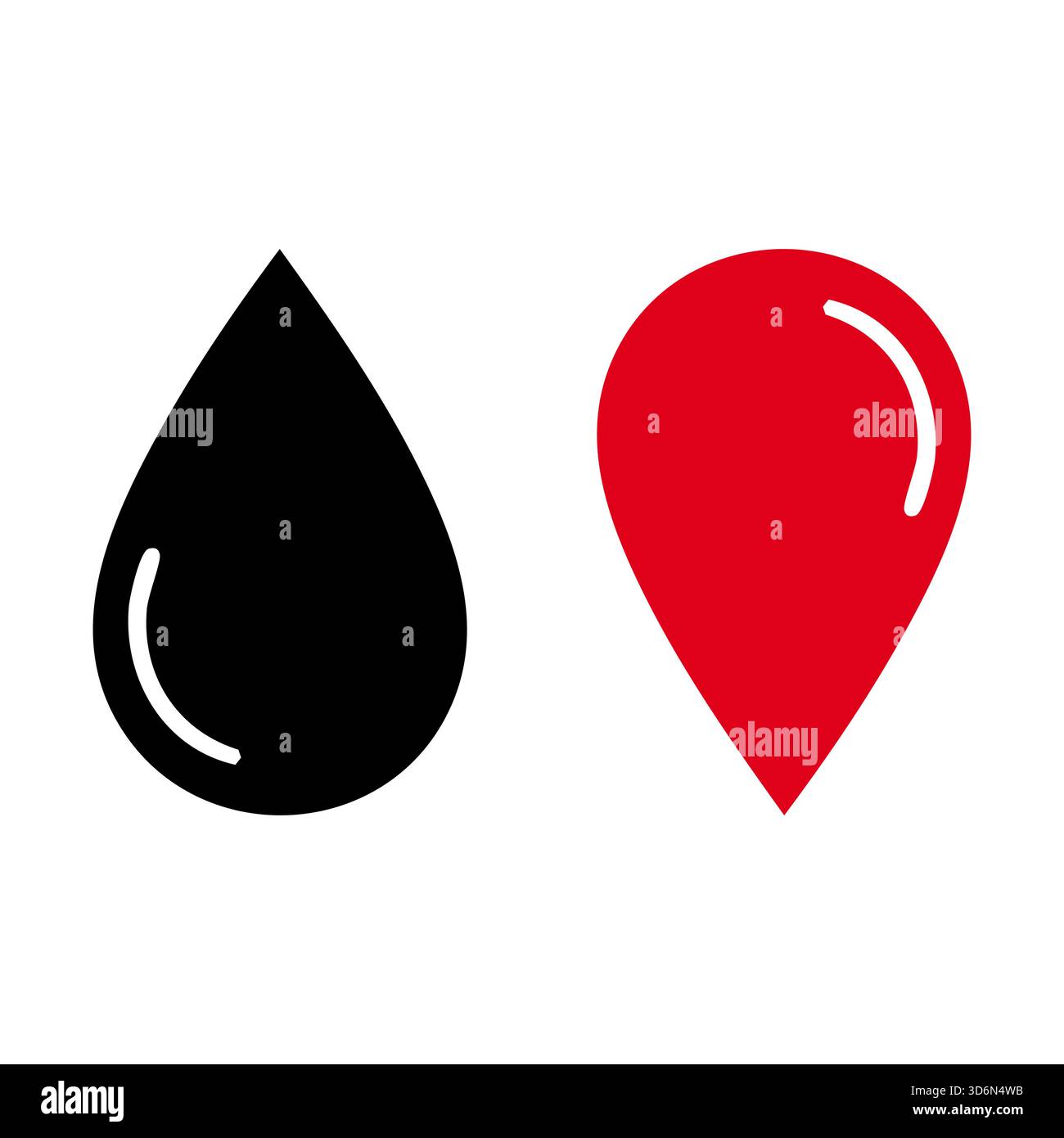 Black drop and red location pin vector flat illustration art Stock Vector