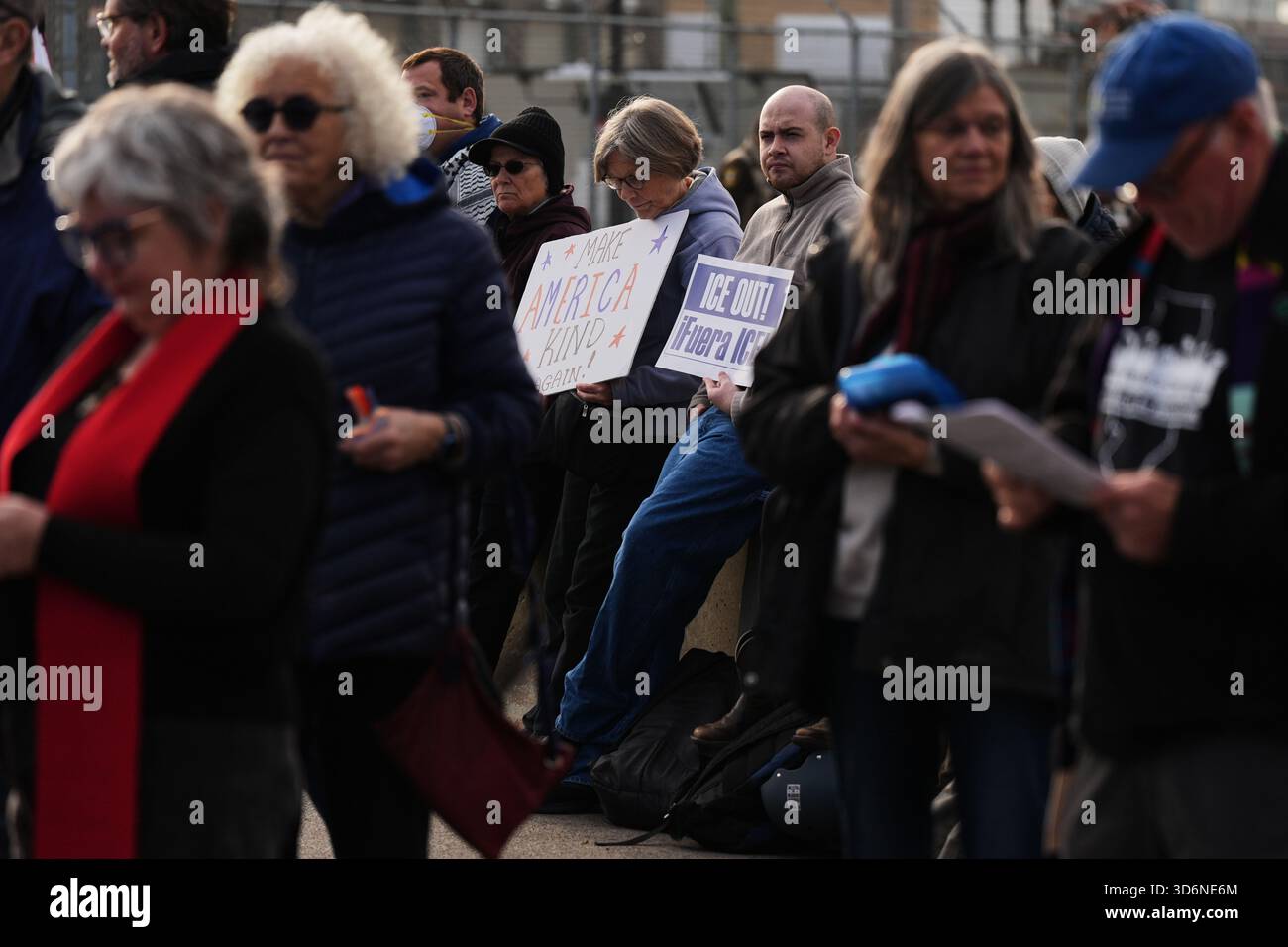 Protesters gather outside an ICE processing facility in the Chicago ...