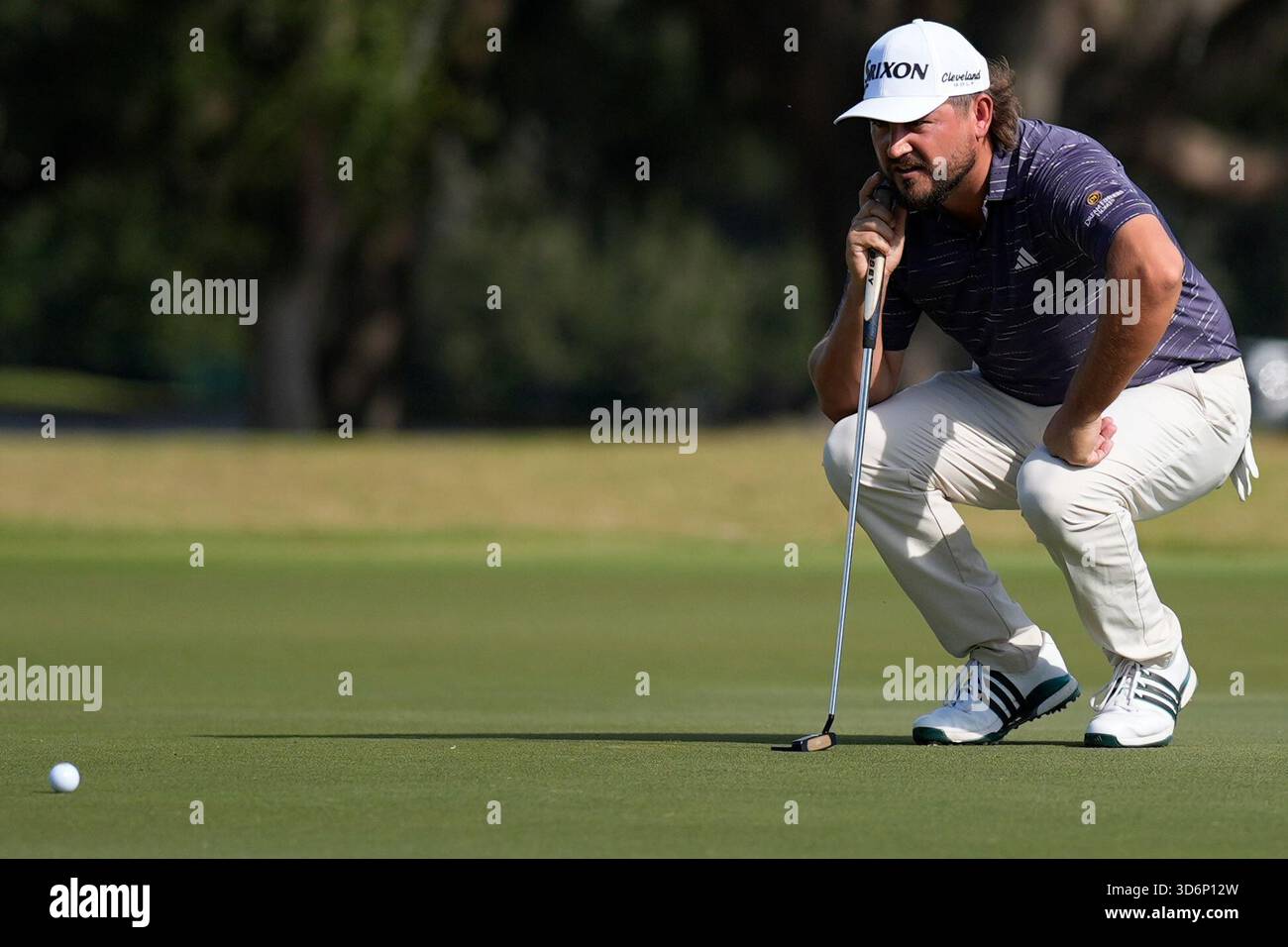 Andrew Novak lines up a putt on the nineth green during the second ...