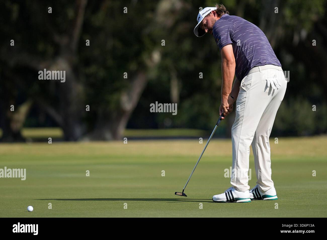 Andrew Novak lines up a putt on the nineth green during the second ...