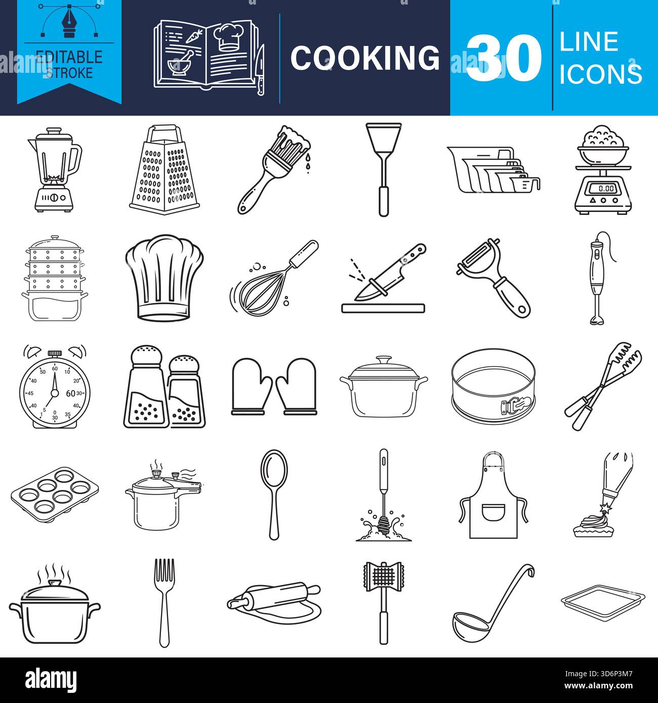 Cooking kitchen utensils and baking tools equipment line icons Vector Stock Vector